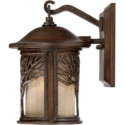 John Timberland Mission Outdoor Wall Light Fixture Bronze Tree Motif 12 1/4" Amber Glass Lantern for Exterior House Porch Patio 6 John Timberland Mission Outdoor Wall Light Fixture Bronze Tree Motif 12 1/4" Amber Glass Lantern for Exterior House Porch Patio - Image 4
