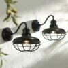Franklin Iron Works Vintage Industrial Outdoor Barn Wall Light Fixtures Set of 2 Black Iron 9" Gooseneck Arm Glass Exterior House -Outdoor Lighting Official Shop unnamed file 3436