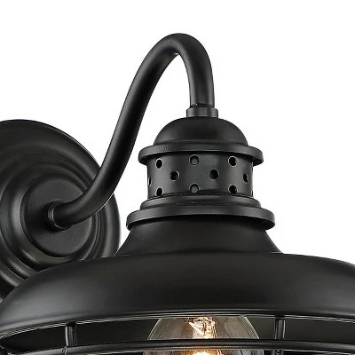 Franklin Iron Works Vintage Industrial Outdoor Barn Wall Light Fixtures Set of 2 Black Iron 9" Gooseneck Arm Glass Exterior House 4 Franklin Iron Works Vintage Industrial Outdoor Barn Wall Light Fixtures Set of 2 Black Iron 9" Gooseneck Arm Glass Exterior House - Image 2