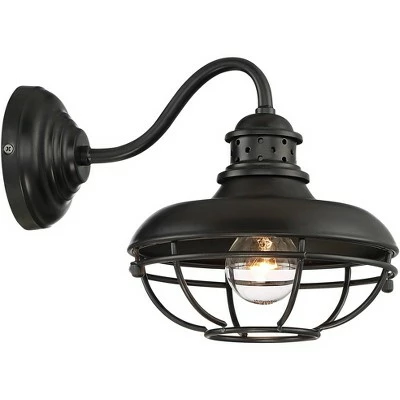 Franklin Iron Works Vintage Industrial Outdoor Barn Wall Light Fixtures Set of 2 Black Iron 9" Gooseneck Arm Glass Exterior House 8 Franklin Iron Works Vintage Industrial Outdoor Barn Wall Light Fixtures Set of 2 Black Iron 9" Gooseneck Arm Glass Exterior House - Image 6