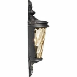 John Timberland Traditional Outdoor Light Fixture Veranda Bronze Scroll 17" Champagne Hammered Glass for Exterior Porch -Outdoor Lighting Official Shop unnamed file 3465