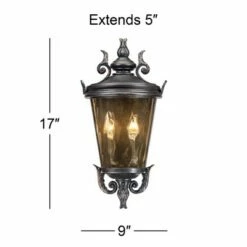 John Timberland Traditional Outdoor Light Fixture Veranda Bronze Scroll 17" Champagne Hammered Glass for Exterior Porch -Outdoor Lighting Official Shop unnamed file 3466