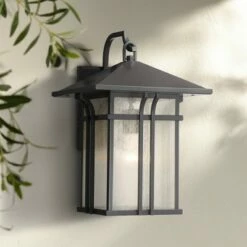 John Timberland Mission Outdoor Wall Light Fixture Painted Bronze 16 1/2" Seeded Clear Glass Lantern for House Porch Patio Deck
