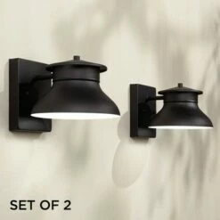 John Timberland Modern Outdoor Wall Light Fixtures Set of 2 LED Black 5" Non Glass Dark Sky for Exterior House Porch Patio Barn