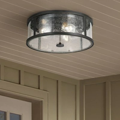 Feiss Dakota 14" Wide Espresso 3-Light Outdoor Ceiling Light 3 Feiss Dakota 14" Wide Espresso 3-Light Outdoor Ceiling Light