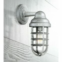 John Timberland Farmhouse Outdoor Wall Light Fixture Galvanized Steel 13 1/4" Caged Clear Glass for Barn House Porch Patio