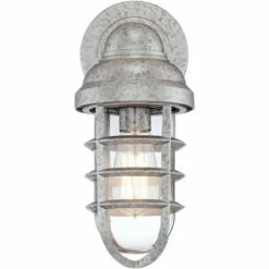 John Timberland Farmhouse Outdoor Wall Light Fixture Galvanized Steel 13 1/4" Caged Clear Glass for Barn House Porch Patio -Outdoor Lighting Official Shop unnamed file 3539