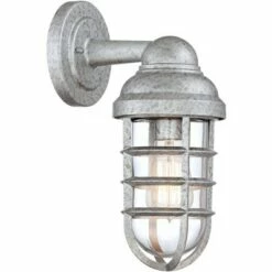 John Timberland Farmhouse Outdoor Wall Light Fixture Galvanized Steel 13 1/4" Caged Clear Glass for Barn House Porch Patio -Outdoor Lighting Official Shop unnamed file 3540