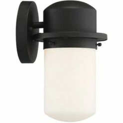 Possini Euro Design Modern Outdoor Wall Light Fixture LED Textured Black 9 1/4" White Opal Glass Exterior House Porch Patio Deck -Outdoor Lighting Official Shop unnamed file 3635