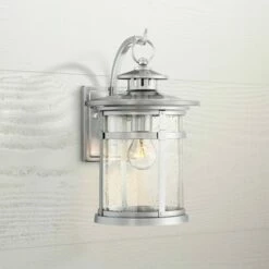 Franklin Iron Works Industrial Outdoor Wall Light Fixture Chrome 11 1/2" Clear Seedy Glass Lantern for Exterior House Porch Patio