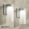 Possini Euro Design Modern Outdoor Wall Light Fixtures Set of 2 LED Silver 10 1/2" Open Bottom Frosted Glass for House Porch Patio -Outdoor Lighting Official Shop unnamed file 3641