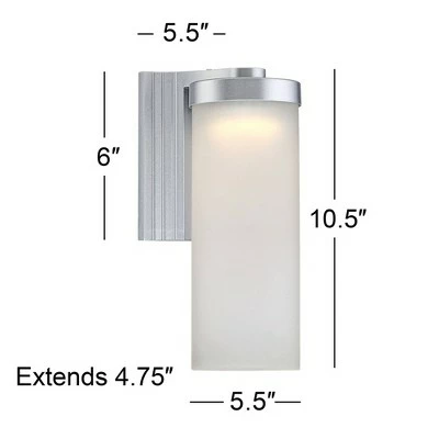 Possini Euro Design Modern Outdoor Wall Light Fixtures Set of 2 LED Silver 10 1/2" Open Bottom Frosted Glass for House Porch Patio 6 Possini Euro Design Modern Outdoor Wall Light Fixtures Set of 2 LED Silver 10 1/2" Open Bottom Frosted Glass for House Porch Patio - Image 4