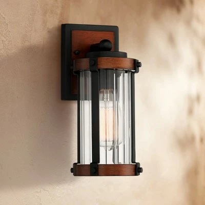 John Timberland Modern Rustic Outdoor Wall Light Fixture Black Aluminum Dark Wood Finish 11 3/4" Clear Glass Exterior House Porch Patio 3 John Timberland Modern Rustic Outdoor Wall Light Fixture Black Aluminum Dark Wood Finish 11 3/4" Clear Glass Exterior House Porch Patio