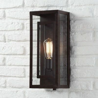 Possini Euro Design Modern Outdoor Wall Light Fixture Bronze Double Box 15 1/2" Clear Glass Exterior House Deck 3 Possini Euro Design Modern Outdoor Wall Light Fixture Bronze Double Box 15 1/2" Clear Glass Exterior House Deck