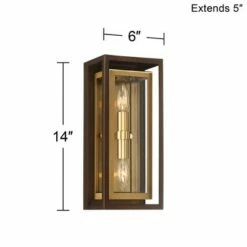 Possini Euro Design Modern Outdoor Wall Light Fixture Oil Rubbed Bronze Brass 14" Double Box for Exterior House Porch Patio Deck -Outdoor Lighting Official Shop unnamed file 3675