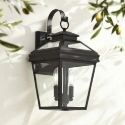 John Timberland Outdoor Wall Light Fixture Texturized Black Steel 16 1/2" Clear Glass Lantern for Exterior House Porch Patio