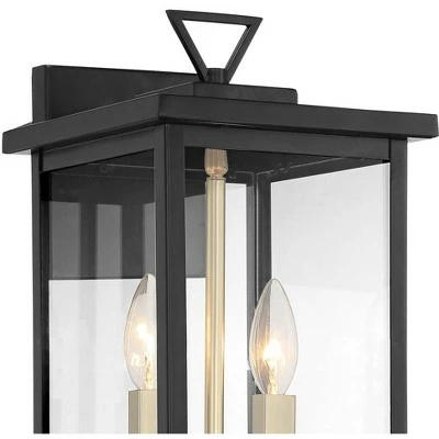 Possini Euro Design Modern Outdoor Wall Light Fixture Black Gold 14" Clear Glass for Exterior House Porch Patio Deck 4 Possini Euro Design Modern Outdoor Wall Light Fixture Black Gold 14" Clear Glass for Exterior House Porch Patio Deck - Image 2