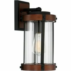 John Timberland Modern Rustic Outdoor Wall Light Fixture Black Aluminum Dark Wood Finish 13 3/4" Clear Glass Exterior House Porch Patio -Outdoor Lighting Official Shop unnamed file 3733