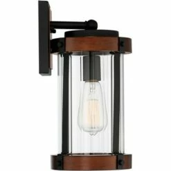 John Timberland Modern Rustic Outdoor Wall Light Fixture Black Aluminum Dark Wood Finish 13 3/4" Clear Glass Exterior House Porch Patio -Outdoor Lighting Official Shop unnamed file 3734