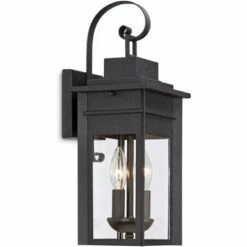 Franklin Iron Works Traditional Outdoor Wall Light Fixture Lantern Black Specked Gray 17" Clear Glass Panels for House Porch Patio -Outdoor Lighting Official Shop unnamed file 3758