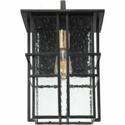 Possini Euro Design Modern Outdoor Wall Light Fixture Black Geometric Frame 12" Seedy Glass for Exterior House Porch Patio Deck -Outdoor Lighting Official Shop unnamed file 3764