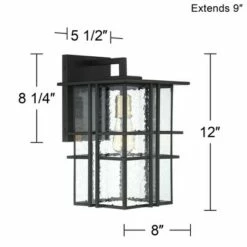 Possini Euro Design Modern Outdoor Wall Light Fixture Black Geometric Frame 12" Seedy Glass for Exterior House Porch Patio Deck -Outdoor Lighting Official Shop unnamed file 3767