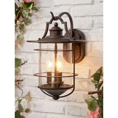 Franklin Iron Works Industrial Rustic Outdoor Light Fixture Bronze 16 1/4" Clear Seedy Glass Lantern for Exterior House Porch 8 Franklin Iron Works Industrial Rustic Outdoor Light Fixture Bronze 16 1/4" Clear Seedy Glass Lantern for Exterior House Porch - Image 6