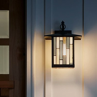 11.75" Stained Glass 1-Light Prairie Style Outdoor Wall Lantern Sconce Oil-Rubbed Bronze - River of Goods 3 11.75" Stained Glass 1-Light Prairie Style Outdoor Wall Lantern Sconce Oil-Rubbed Bronze - River of Goods