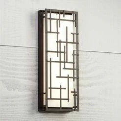Possini Euro Design Modern Outdoor LED Wall Light Designer Lines Bronze Exterior 6 1/4" High Fixture for House Patio Porch