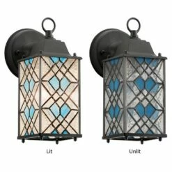 10.25" 1-Light Traditional Satin Outdoor Stained Glass Lantern Wall Sconce Black - River of Goods -Outdoor Lighting Official Shop unnamed file 3866