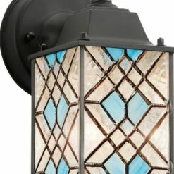 10.25" 1-Light Traditional Satin Outdoor Stained Glass Lantern Wall Sconce Black - River of Goods -Outdoor Lighting Official Shop unnamed file 3867