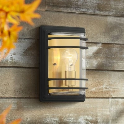 John Timberland Modern Industrial Outdoor Wall Light Fixture Black Brass 11" Clear Glass Exterior House Porch Patio Outside Deck 3 John Timberland Modern Industrial Outdoor Wall Light Fixture Black Brass 11" Clear Glass Exterior House Porch Patio Outside Deck