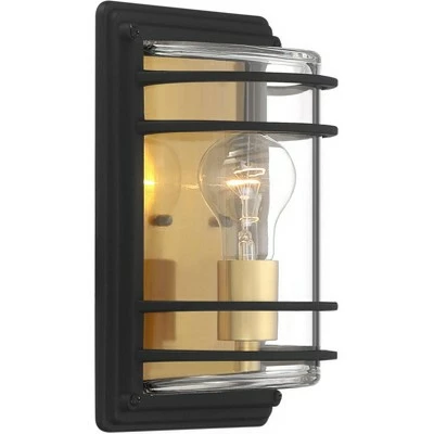 John Timberland Modern Industrial Outdoor Wall Light Fixture Black Brass 11" Clear Glass Exterior House Porch Patio Outside Deck 6 John Timberland Modern Industrial Outdoor Wall Light Fixture Black Brass 11" Clear Glass Exterior House Porch Patio Outside Deck - Image 4