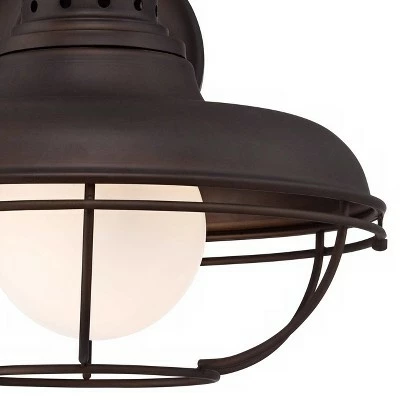 Franklin Iron Works Farmhouse Outdoor Barn Light Wall Fixture Oiled Bronze Open Cage 16" White Glass Orb Diffuser for Exterior House 4 Franklin Iron Works Farmhouse Outdoor Barn Light Wall Fixture Oiled Bronze Open Cage 16" White Glass Orb Diffuser for Exterior House - Image 2