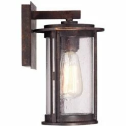 Franklin Iron Works Vintage Industrial Outdoor Wall Light Fixture Bronze Lantern 10 1/2" Seeded Glass Cylinder for Exterior Porch -Outdoor Lighting Official Shop unnamed file 3902