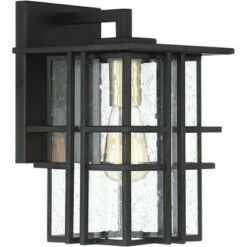 Possini Euro Design Modern Outdoor Wall Light Fixture Black Geometric Frame 16" Seedy Glass for Exterior House Porch Patio Deck -Outdoor Lighting Official Shop unnamed file 3919
