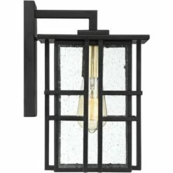 Possini Euro Design Modern Outdoor Wall Light Fixture Black Geometric Frame 16" Seedy Glass for Exterior House Porch Patio Deck -Outdoor Lighting Official Shop unnamed file 3920