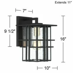 Possini Euro Design Modern Outdoor Wall Light Fixture Black Geometric Frame 16" Seedy Glass for Exterior House Porch Patio Deck -Outdoor Lighting Official Shop unnamed file 3921