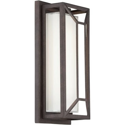 Possini Euro Design Modern Outdoor Wall Light Fixture LED Painted Bronze Geometric 12" White Etched Glass for Exterior House Porch 6 Possini Euro Design Modern Outdoor Wall Light Fixture LED Painted Bronze Geometric 12" White Etched Glass for Exterior House Porch - Image 4