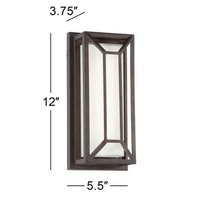 Possini Euro Design Modern Outdoor Wall Light Fixture LED Painted Bronze Geometric 12" White Etched Glass for Exterior House Porch 7 Possini Euro Design Modern Outdoor Wall Light Fixture LED Painted Bronze Geometric 12" White Etched Glass for Exterior House Porch - Image 5