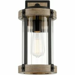 John Timberland Rustic Outdoor Wall Light Fixture Black Metal Gray Wood Finish 13 3/4" Clear Glass Exterior House Porch Patio Deck Garage -Outdoor Lighting Official Shop unnamed file 3929