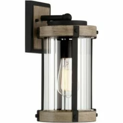 John Timberland Rustic Outdoor Wall Light Fixture Black Metal Gray Wood Finish 13 3/4" Clear Glass Exterior House Porch Patio Deck Garage -Outdoor Lighting Official Shop unnamed file 3930