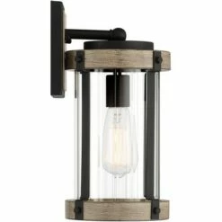 John Timberland Rustic Outdoor Wall Light Fixture Black Metal Gray Wood Finish 13 3/4" Clear Glass Exterior House Porch Patio Deck Garage -Outdoor Lighting Official Shop unnamed file 3931