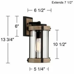 John Timberland Rustic Outdoor Wall Light Fixture Black Metal Gray Wood Finish 13 3/4" Clear Glass Exterior House Porch Patio Deck Garage -Outdoor Lighting Official Shop unnamed file 3932