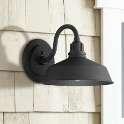 Franklin Iron Works Modern Industrial Outdoor Barn Lights Fixtures Set of 2 Black Dusk to Dawn 10 1/2" Exterior House Porch Patio -Outdoor Lighting Official Shop unnamed file 3958