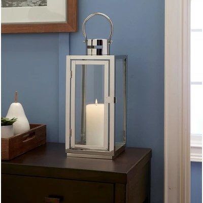 15" Daphne Stainless Steel Metal Outdoor Lantern with Door - Smart Living 4 15" Daphne Stainless Steel Metal Outdoor Lantern with Door - Smart Living - Image 2