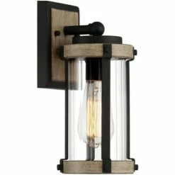 John Timberland Rustic Outdoor Wall Light Fixture Black Metal Gray Wood Finish 11 3/4" Clear Glass Exterior House Porch Patio Deck Garage -Outdoor Lighting Official Shop unnamed file 3971