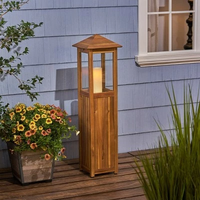 47" Claudine Standing Acacia Wood Candle Outdoor Lantern Teak - Christopher Knight Home 3 47" Claudine Standing Acacia Wood Candle Outdoor Lantern Teak - Christopher Knight Home