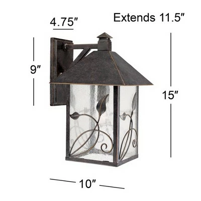 Franklin Iron Works Country Cottage Outdoor Wall Fixture French Bronze Leaf and Vine Motif 15" Clear Seedy Glass for House Porch 5 Franklin Iron Works Country Cottage Outdoor Wall Fixture French Bronze Leaf and Vine Motif 15" Clear Seedy Glass for House Porch - Image 4