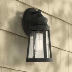 Franklin Iron Works Industrial Outdoor Wall Light Fixture Sand Black Metal 13 1/4" Clear Seedy Glass Exterior House Porch Patio